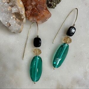 Handcrafted Green Threader Glass Bead Earrings